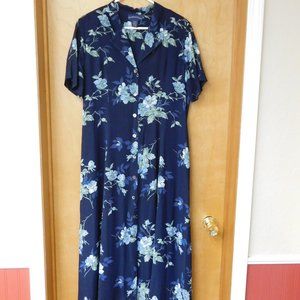Vintage Blue Floral Rayon Dress